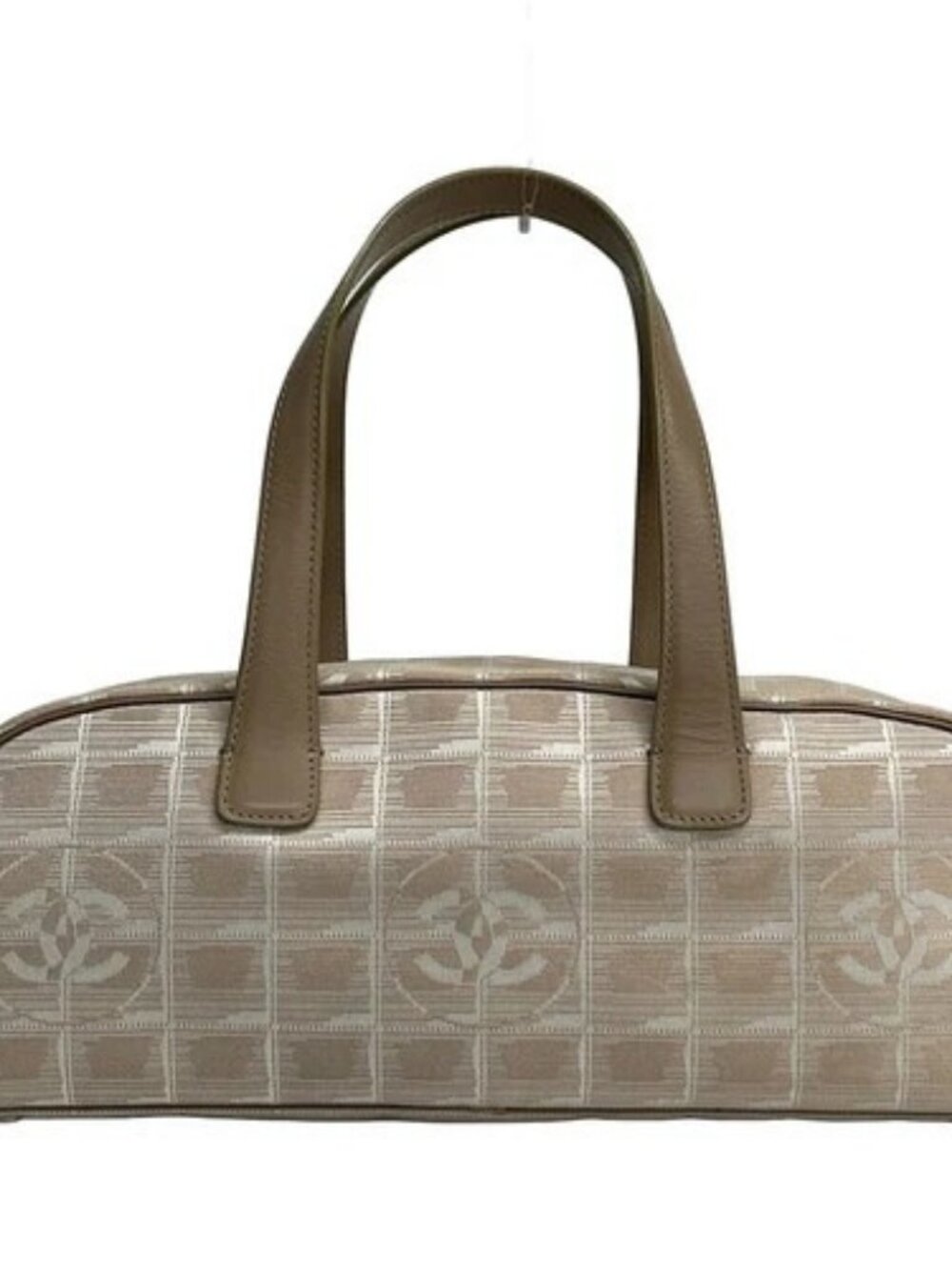 CHANEL New Travel Line Beige White Jacquard Leather Handbag